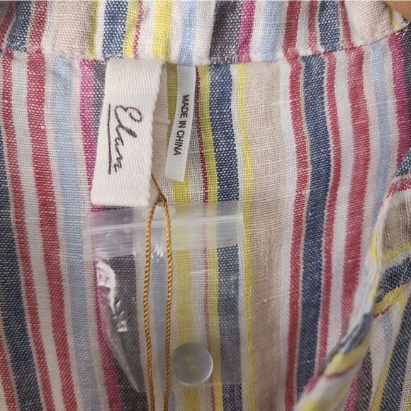 Elan linen coastal top blouse stripe new raw hem - Picture 9 of 9